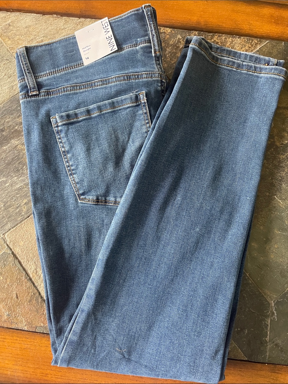 Nine West Women's Mid Rise Blue Straight Leg Jeans
